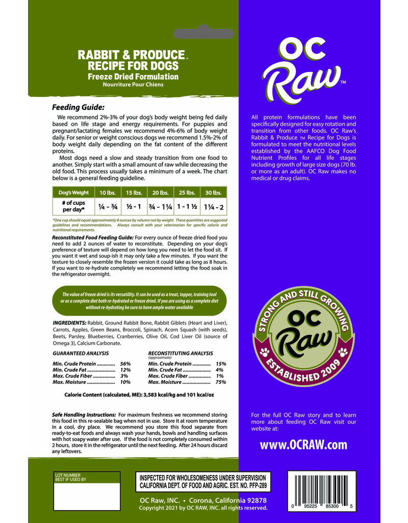 OC Raw Pet Food OC Raw Freeze Dried Rox Dog Food | Rabbit & Produce 5.5 oz