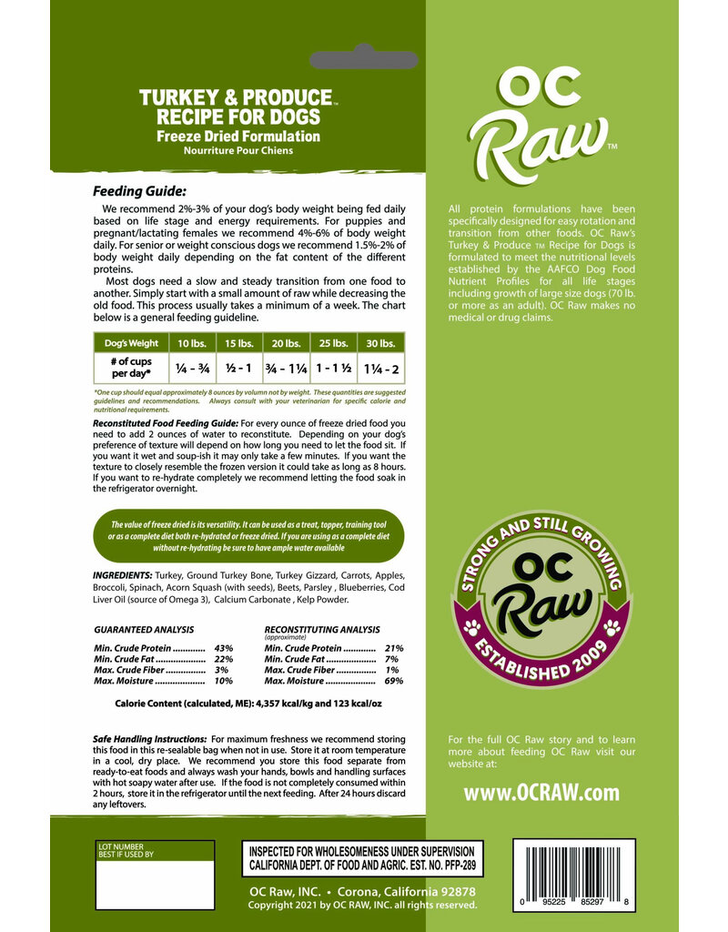 OC Raw Pet Food OC Raw Freeze Dried Rox Dog Food | Turkey & Produce 5.5 oz