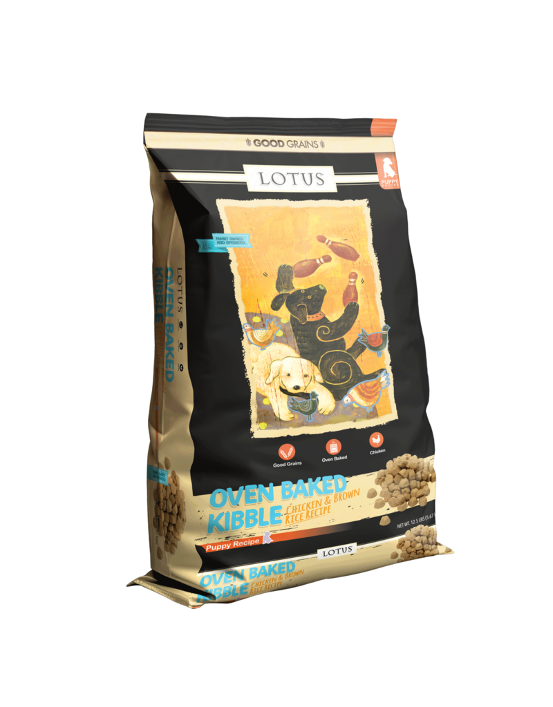 Lotus Natural Pet Food z Lotus Oven Baked Dog Kibble | Puppy Chicken & Brown Rice Recipe 12.5 lb