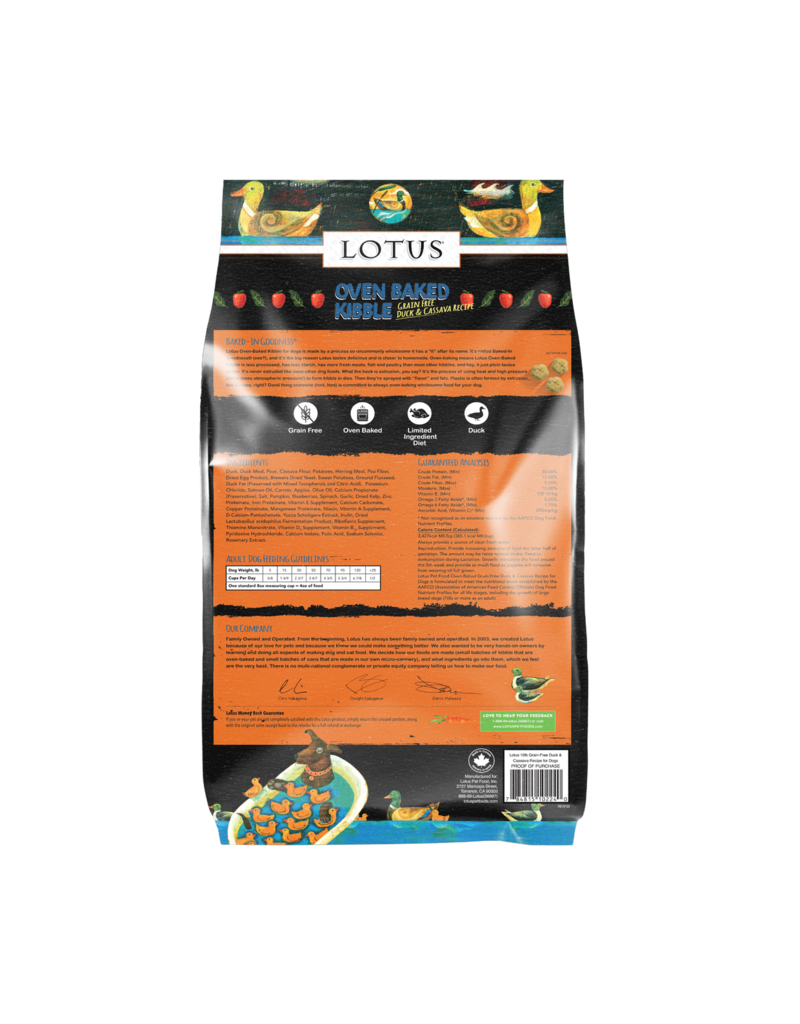 Lotus Natural Pet Food Lotus Oven Baked Dog Kibble | Grain Free Duck & Cassava Recipe 10 lb