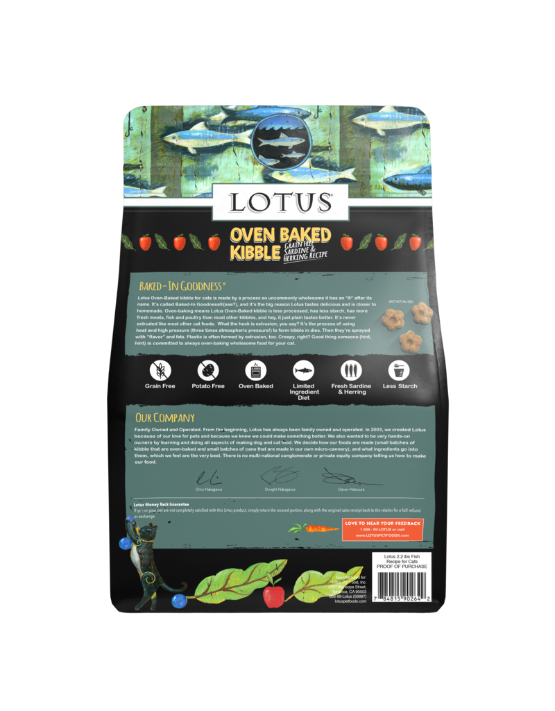 Lotus Natural Pet Food Lotus Oven Baked Cat  Kibble | Grain Free Sardine & Herring Recipe 2.2 lb