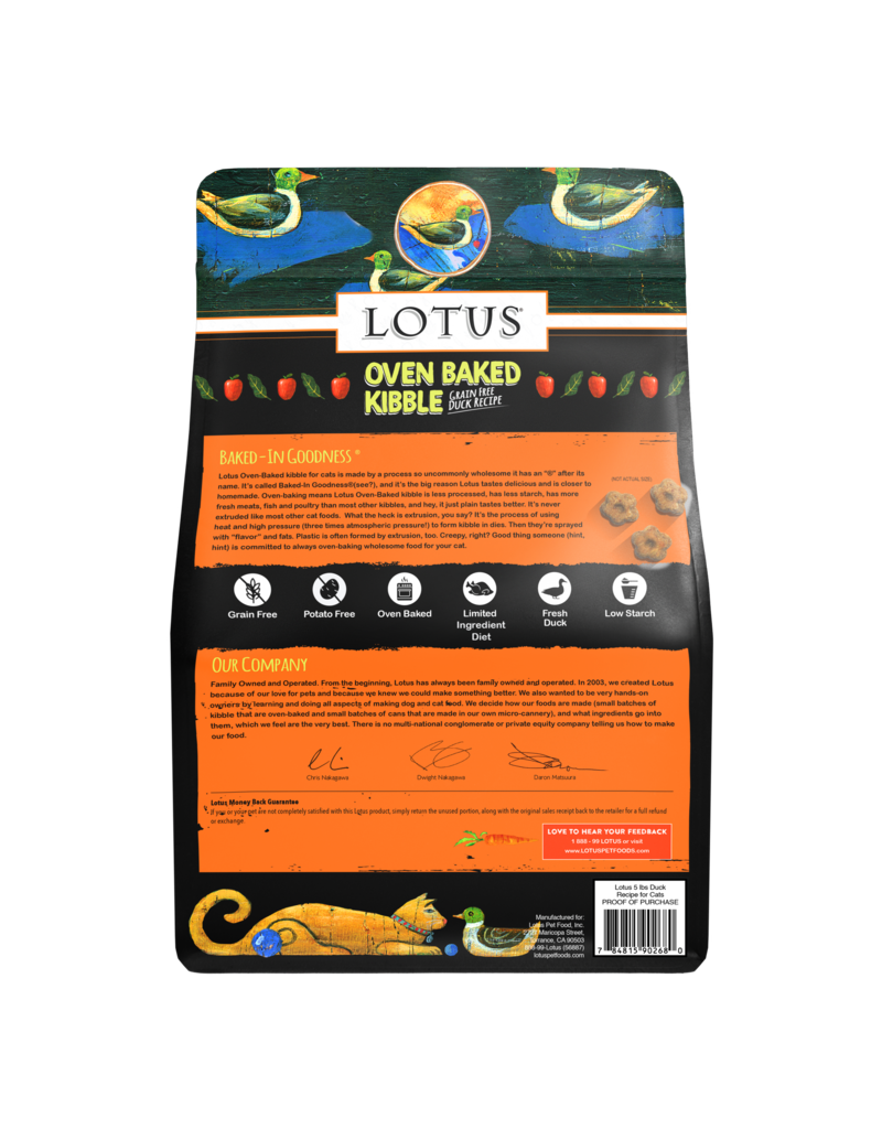 Lotus Natural Pet Food z Lotus Oven Baked Cat  Kibble | Grain Free Duck Recipe 5 lb
