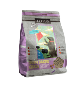 Lotus Natural Pet Food Lotus Oven Baked Dog  Kibble | Grain Free Small Bites Lamb & Turkey Liver Recipe 4 lb