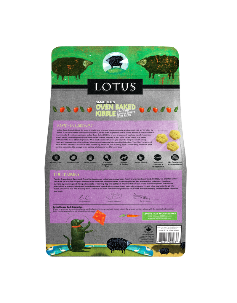 Lotus Natural Pet Food Lotus Oven Baked Dog  Kibble | Grain Free Small Bites Lamb & Turkey Liver Recipe 4 lb