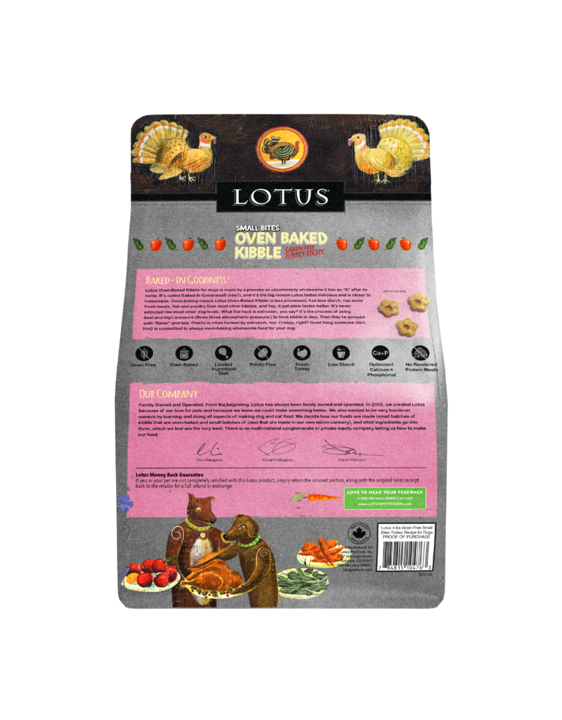 Lotus Natural Pet Food DISC/D Lotus Oven Baked Dog  Kibble | Grain Free Small Bites Turkey Recipe 4 lb