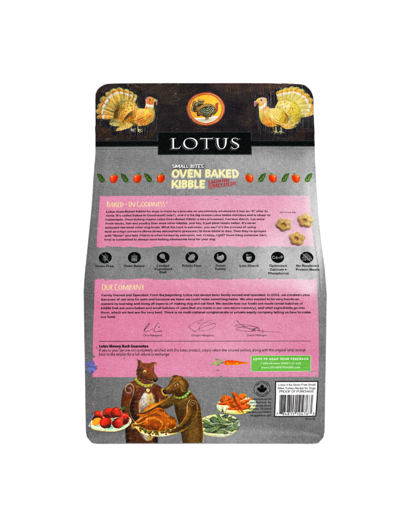 Lotus Natural Pet Food Lotus Oven Baked Dog  Kibble | Grain Free Small Bites Turkey Recipe 4 lb