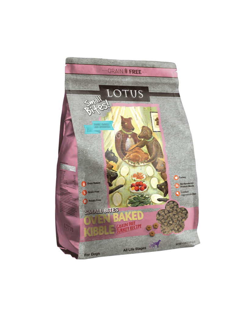 Lotus Natural Pet Food DISC/D Lotus Oven Baked Dog  Kibble | Grain Free Small Bites Turkey Recipe 4 lb