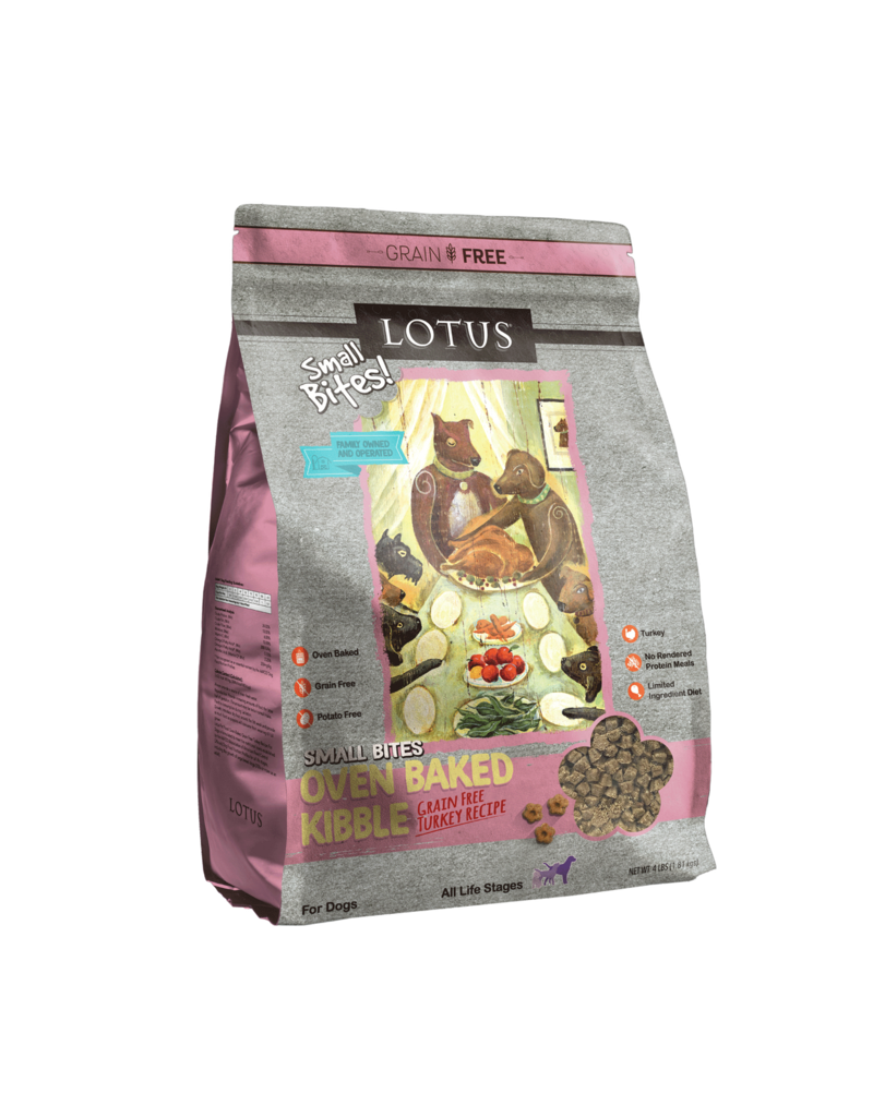 Lotus Natural Pet Food Lotus Oven Baked Dog  Kibble | Grain Free Small Bites Turkey Recipe 4 lb