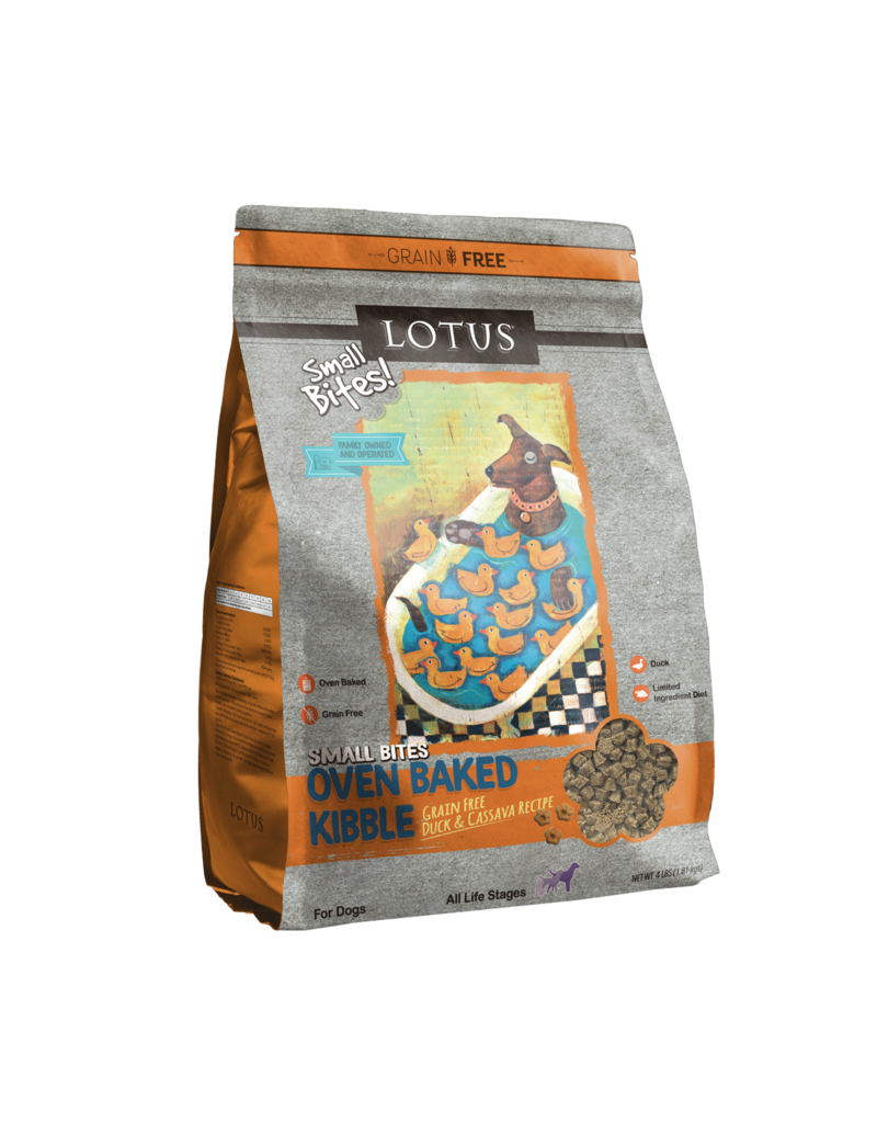 Lotus Natural Pet Food Lotus Oven Baked Dog  Kibble | Grain Free Small Bites Duck & Cassava Recipe 4 lb