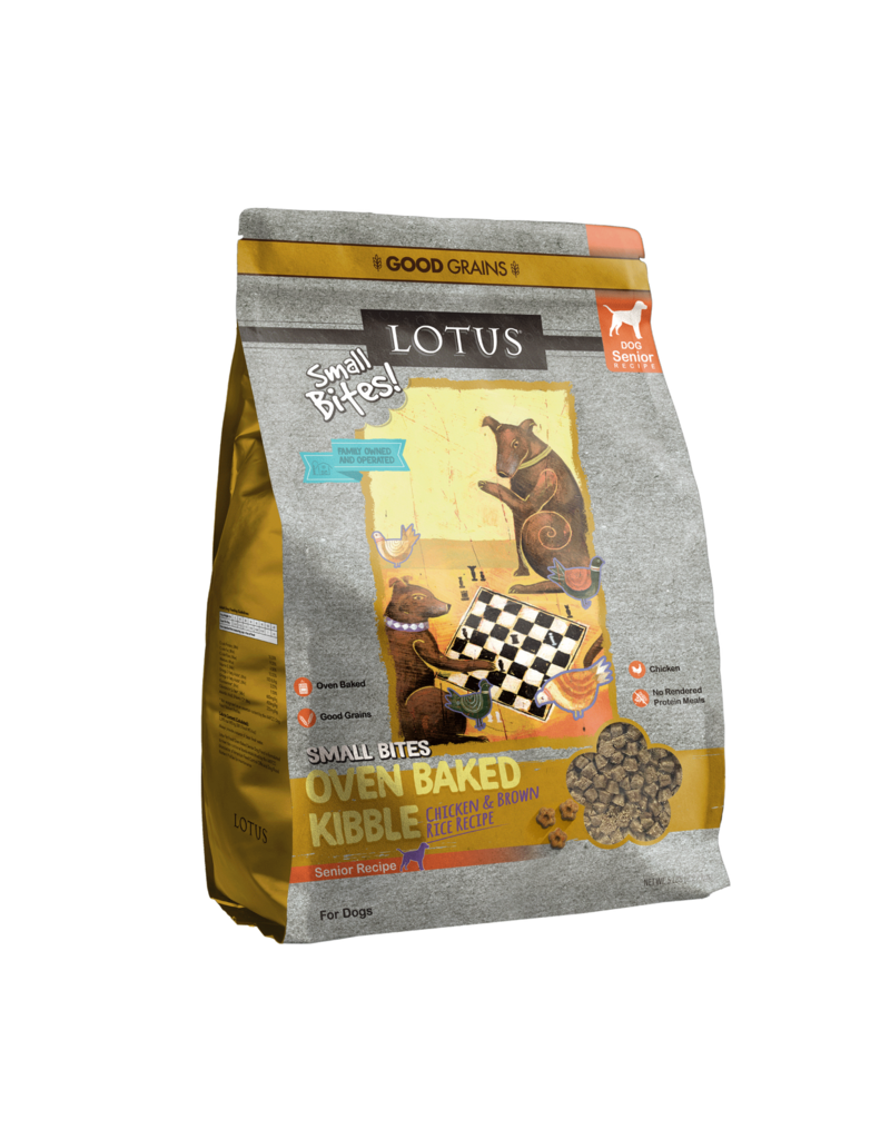 Lotus Natural Pet Food Lotus Oven Baked Dog  Kibble | Small Bites Senior Chicken & Brown Rice Recipe 4 lb