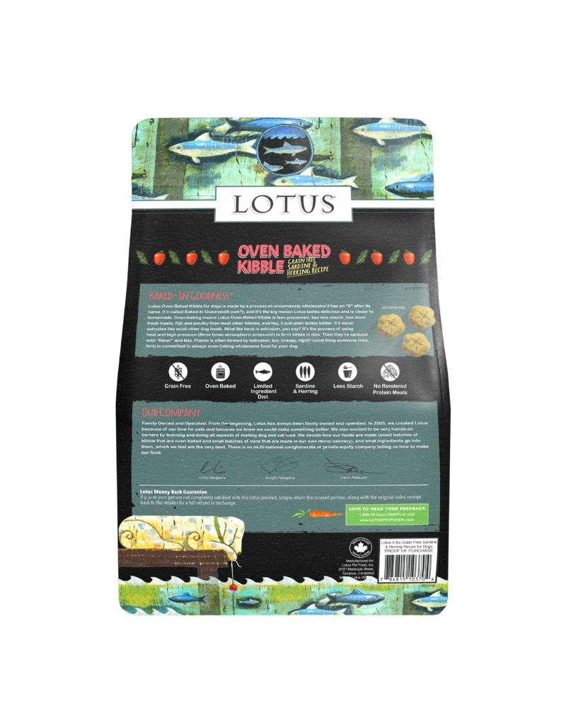 Lotus Natural Pet Food Lotus Oven Baked Dog  Kibble | Grain Free Sardine & Herring Recipe 4 lb