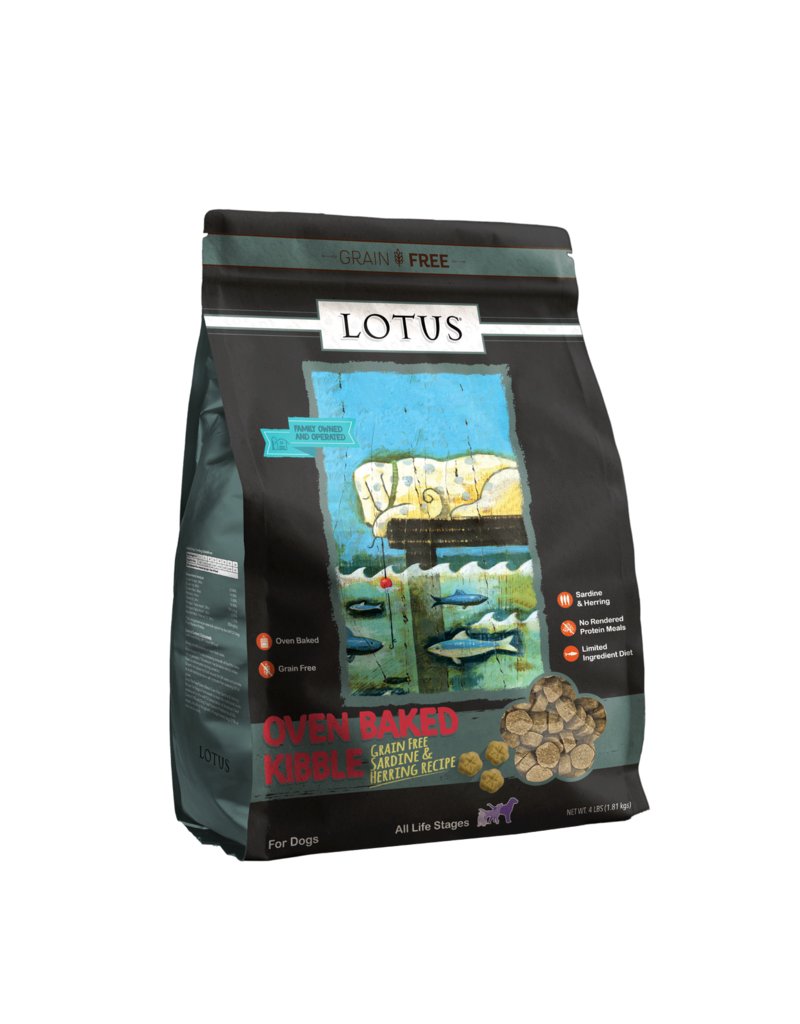 Lotus Natural Pet Food Lotus Oven Baked Dog  Kibble | Grain Free Sardine & Herring Recipe 4 lb