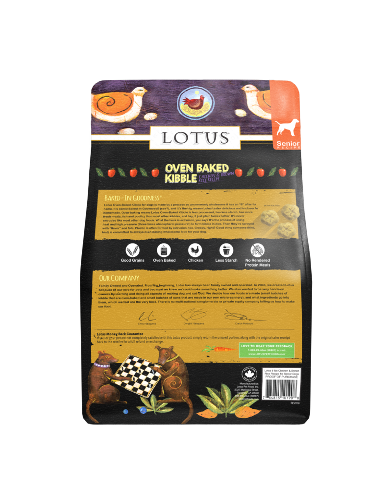 Lotus Natural Pet Food Lotus Oven Baked Dog  Kibble | Senior Chicken & Brown Rice Recipe 4 lb