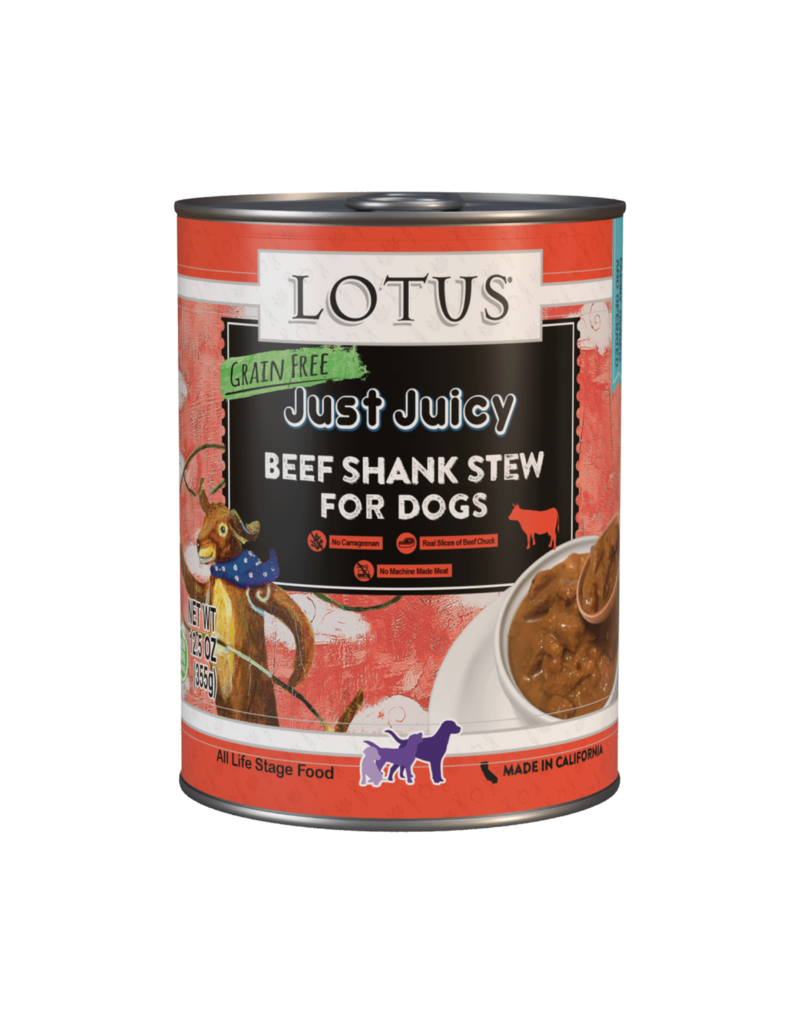 Lotus Natural Pet Food Lotus Just Juicy Canned Dog Food | Grain Free Beef Shank Stew 12.5 oz CASE/12