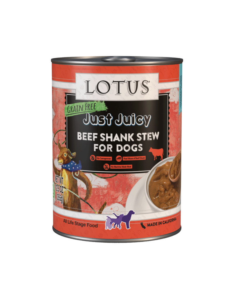 Lotus Natural Pet Food Lotus Just Juicy Canned Dog Food | Grain Free Beef Shank Stew 12.5 oz single