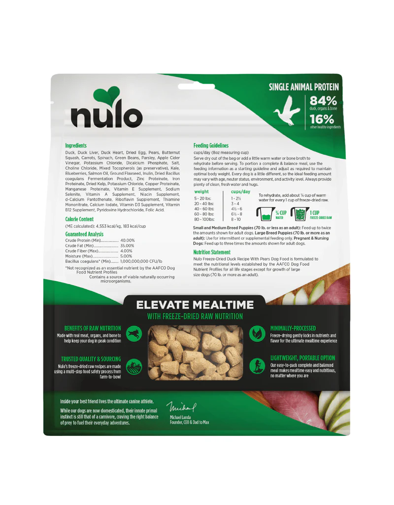 Nulo Nulo Freeze Dried Dog Food | Duck & Pear Recipe 18 oz
