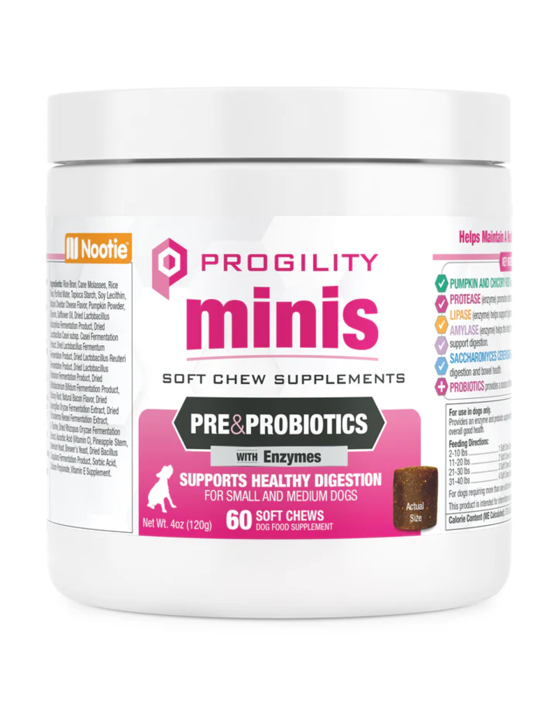 Nootie Nootie Progility Soft Chews | Mini Pre & Probiotics with Enzymes for Dogs 60 Chews Mini