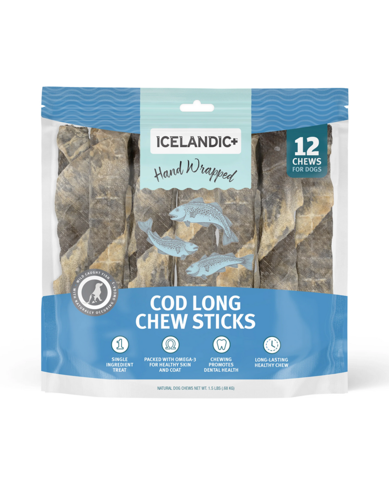 IcelandicPLUS Icelandic+ Chews | 10" Cod Skin Wrapped Chew Stick 12 pack