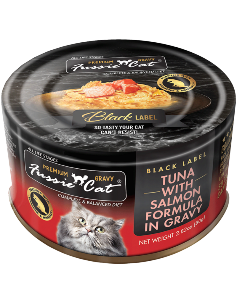 Fussie Cat Fussie Cat Black Label Cans | Tuna w Salmon in Gravy 2.82 oz CASE