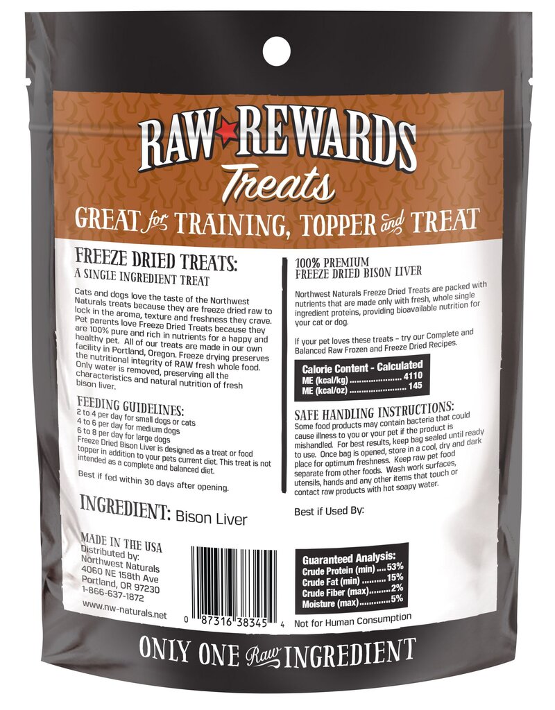 Northwest Naturals Northwest Naturals Raw Rewards Treats | Bison Liver 3 oz