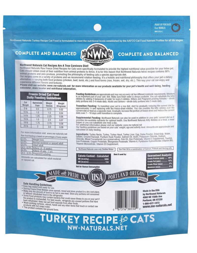 Northwest Naturals Northwest Naturals Freeze Dried Cat Food | Turkey 11 oz CASE