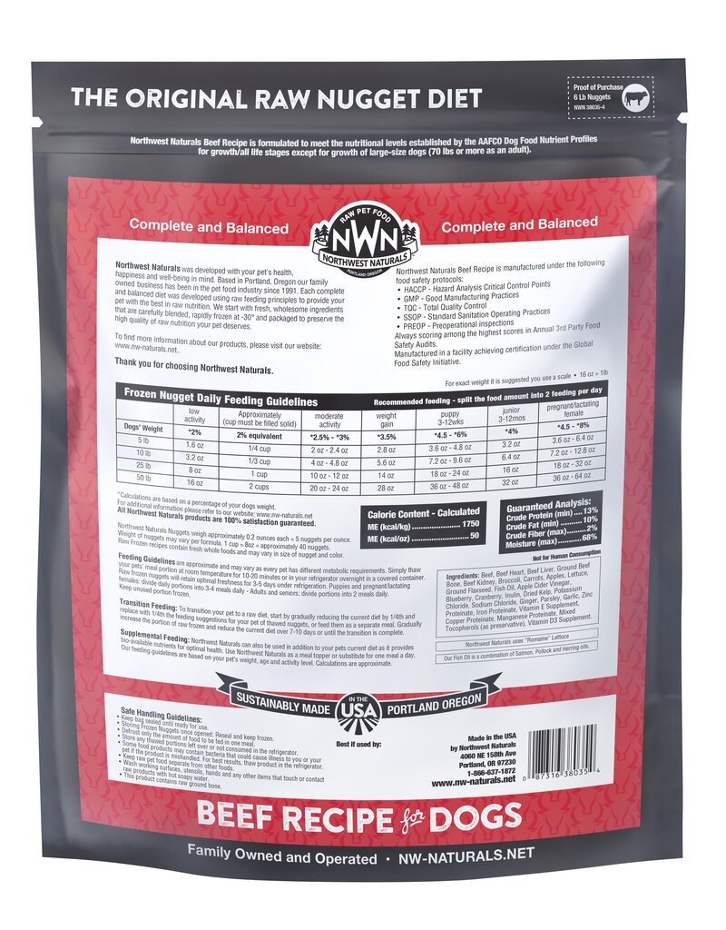 Northwest Naturals Northwest Naturals Frozen Dog Food Beef 6 lb CASE (*Frozen Products for Local Delivery or In-Store Pickup Only. *)