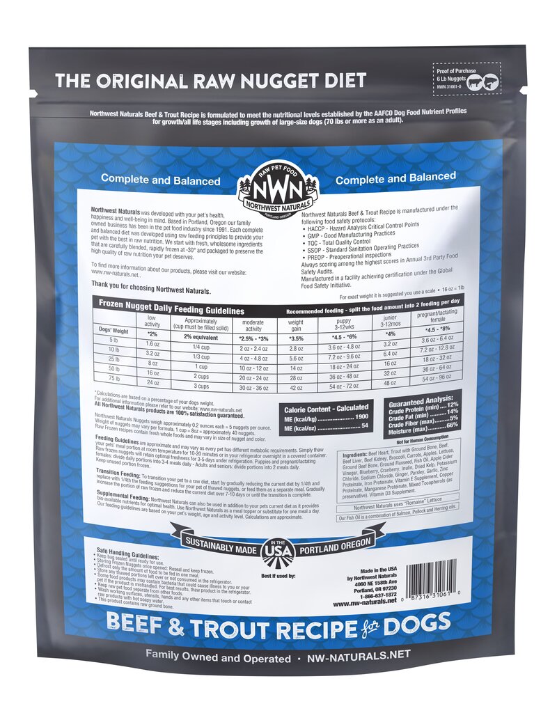 Northwest Naturals Northwest Naturals Frozen Dog Nuggets | Beef & Trout 6 lb (*Frozen Products for Local Delivery or In-Store Pickup Only. *)