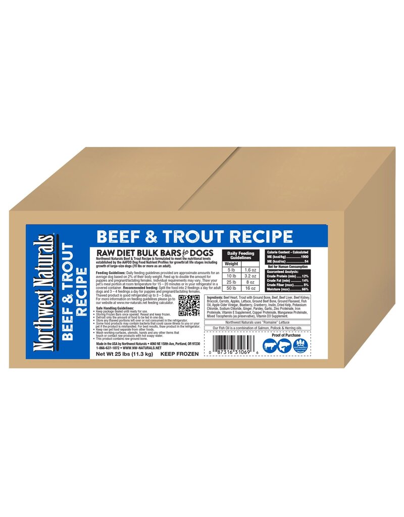Northwest Naturals Northwest Naturals Frozen Bars | Beef & Trout 25 lb CASE (*Frozen Products for Local Delivery or In-Store Pickup Only. *)