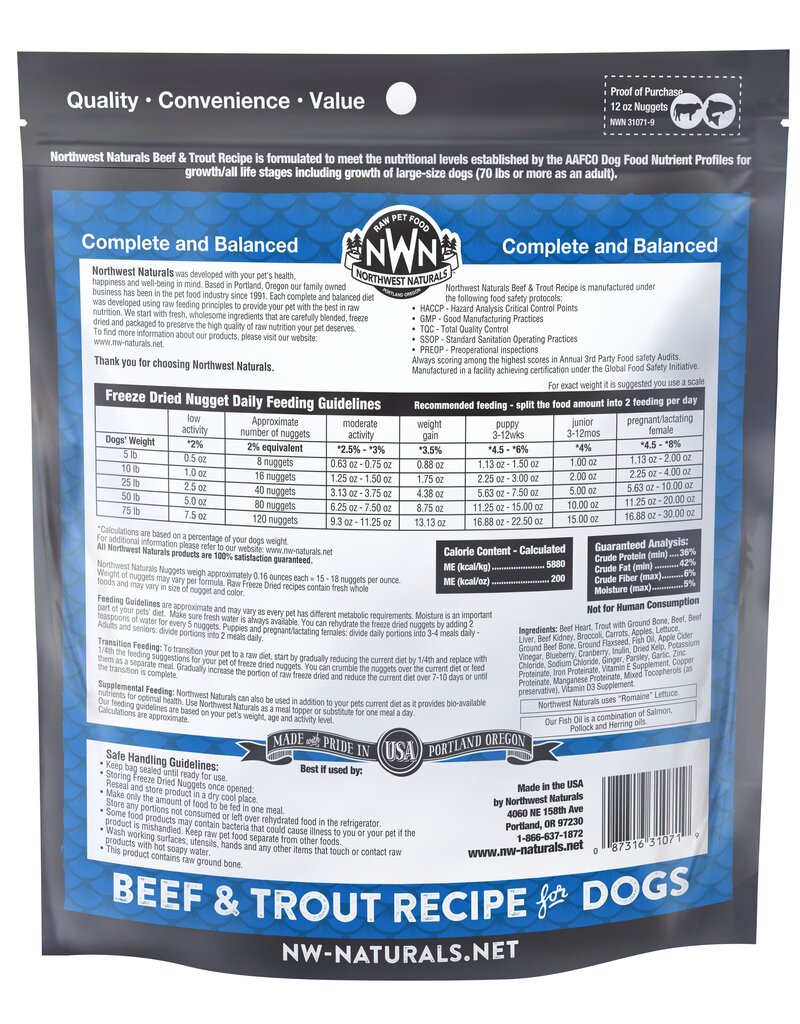 Northwest Naturals Northwest Naturals Freeze Dried Dog Nuggets | Beef & Trout 12 oz