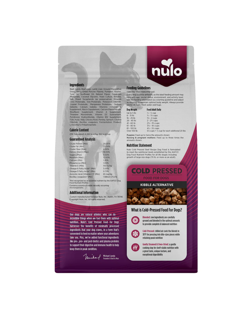 Nulo Nulo Dog Food Cold Pressed | Adult & Puppy Beef Recipe 4 lb