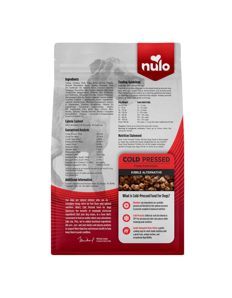 Nulo Nulo Dog Food Cold Pressed | Adult & Puppy Turkey Recipe 4 lb