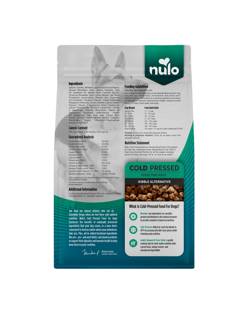 Nulo Nulo Dog Food Cold Pressed | Adult & Puppy Salmon Recipe 4 lb