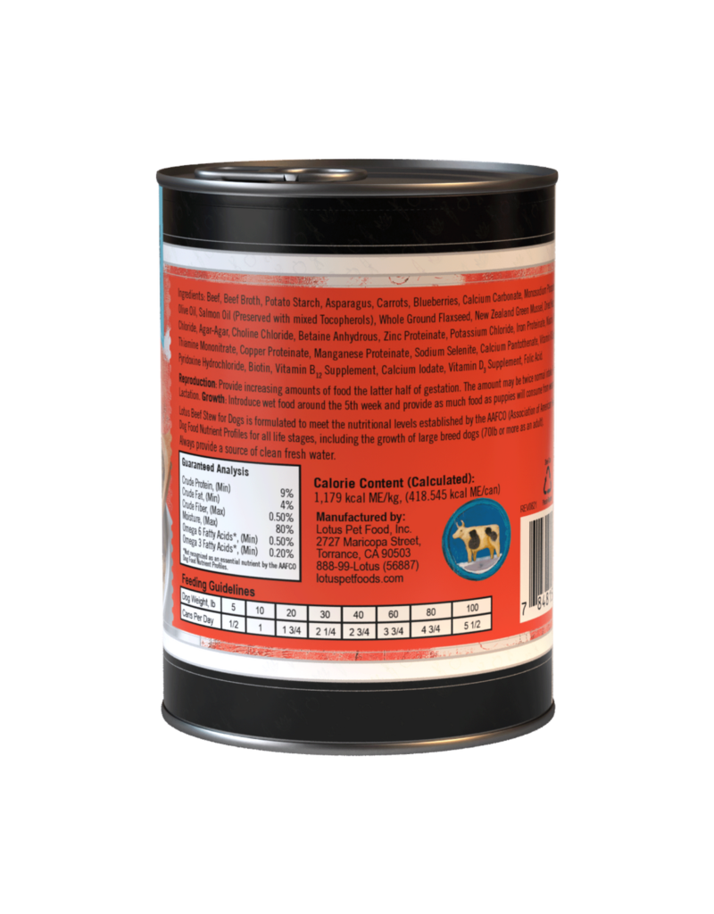 Lotus Natural Pet Food Lotus Stew Canned Dog Food | Grain Free Beef & Asparagus 12.5 oz CASE/12