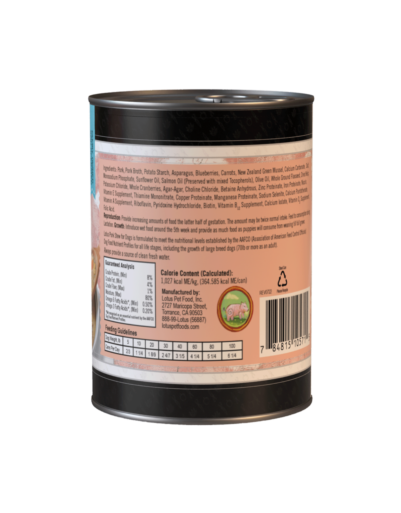 Lotus Natural Pet Food Lotus Stew Canned Dog Food | Grain Free Pork Stew 12.5 oz single