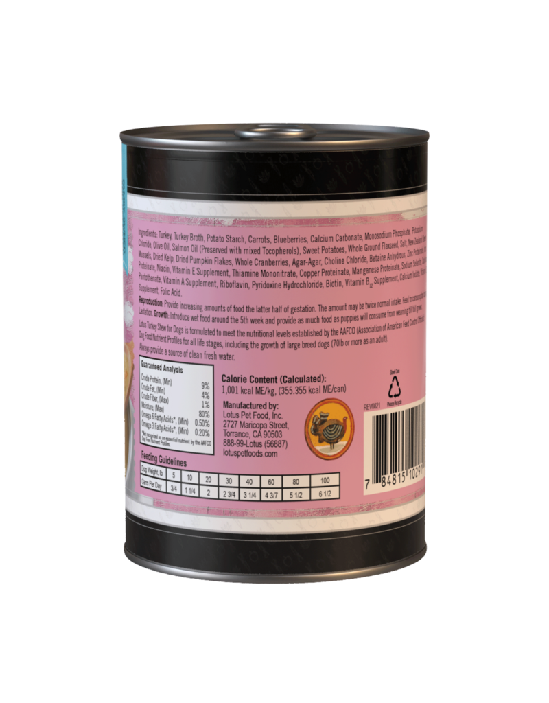 Lotus Natural Pet Food Lotus Stew Canned Dog Food | Grain Free Turkey Stew 12.5 oz CASE/12