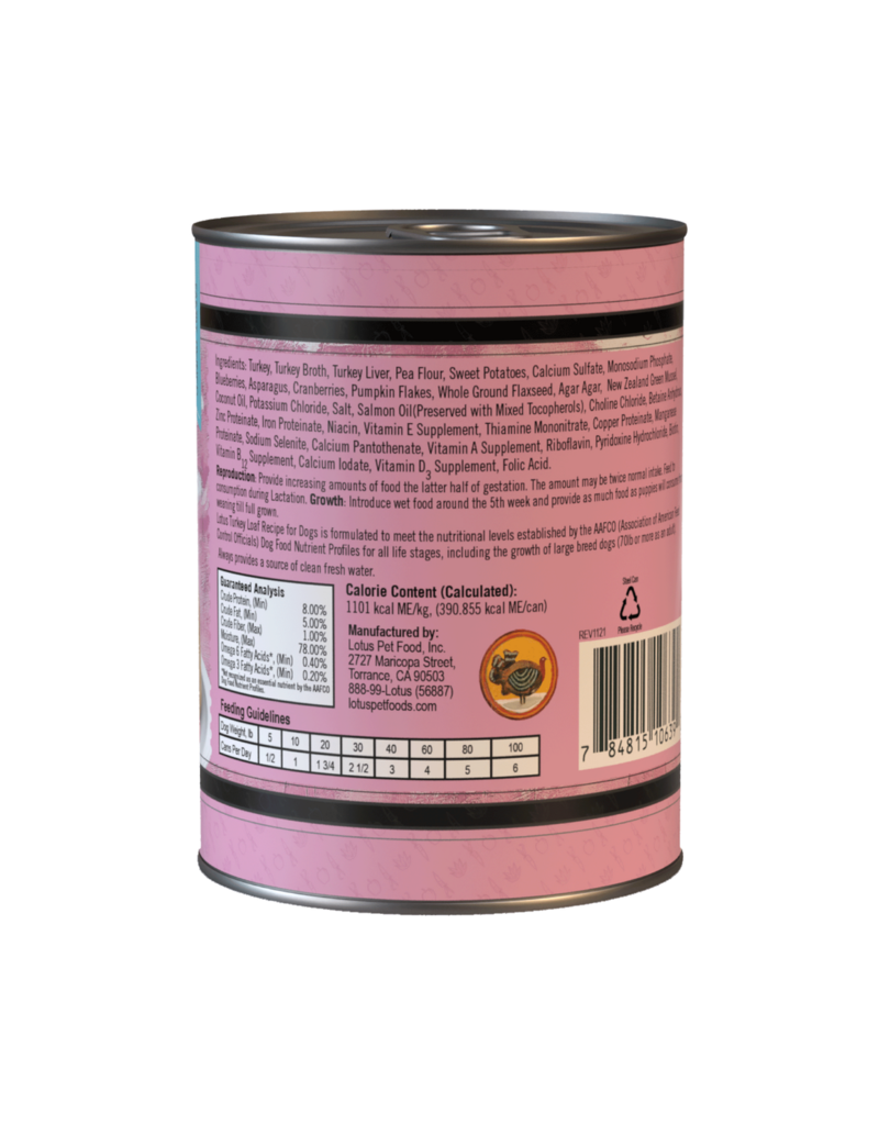 Lotus Natural Pet Food Lotus Pate Canned Dog Food | Grain Free Turkey Loaf 12.5 oz single