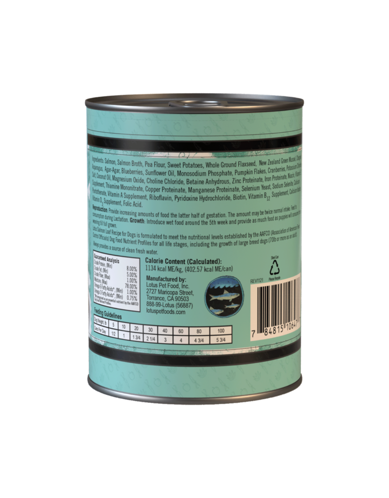 Lotus Natural Pet Food Lotus Pate Canned Dog Food | Grain Free Salmon Loaf 12.5 oz single