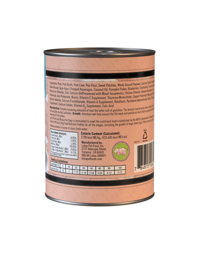 Lotus Natural Pet Food Lotus Pate Canned Dog Food | Grain Free Pork Loaf 12.5 oz single