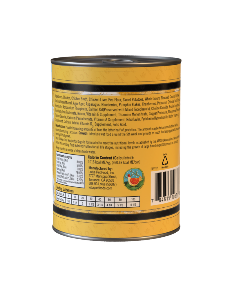 Lotus Natural Pet Food Lotus Pate Canned Dog Food | Grain Free Chicken Loaf 12.5 oz single