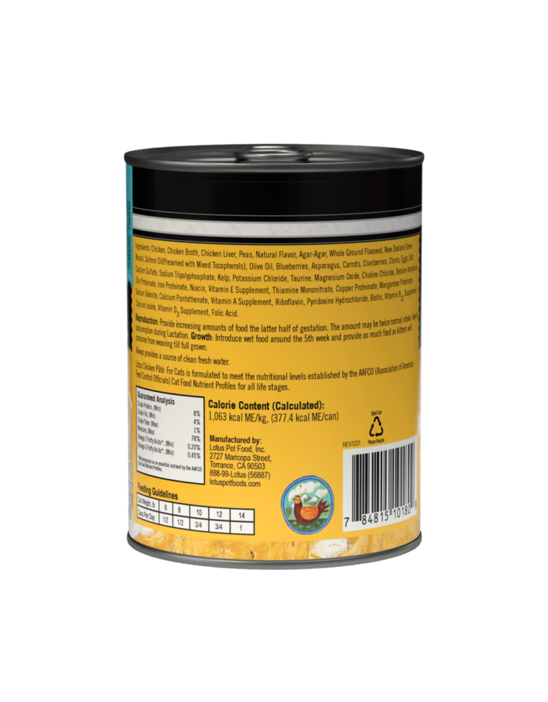 Lotus Natural Pet Food Lotus Pate Canned Cat Food | Grain Free Chicken & Vegetable 12.5 oz CASE/12