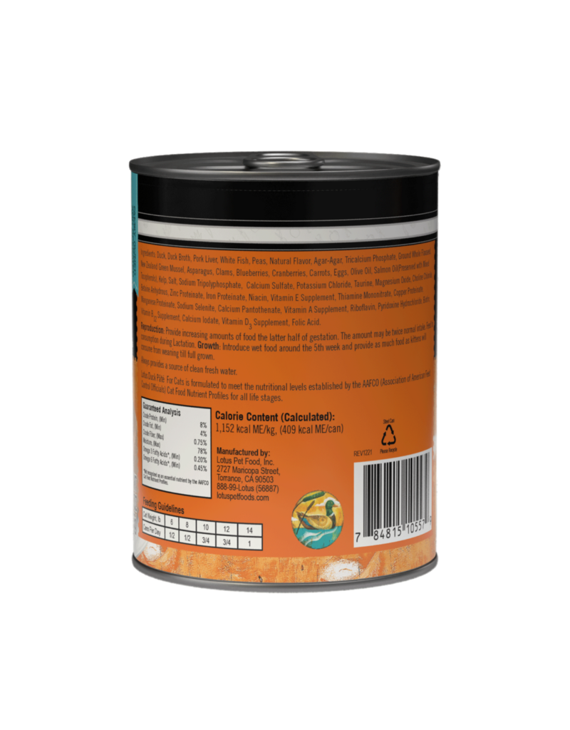 Lotus Natural Pet Food Lotus Pate Canned Cat Food | Grain Free Duck 12.5 oz CASE/12