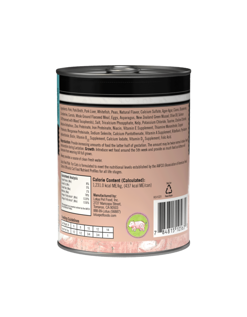 Lotus Natural Pet Food Lotus Pate Canned Cat Food | Grain Free Pork 12.5 oz CASE/12