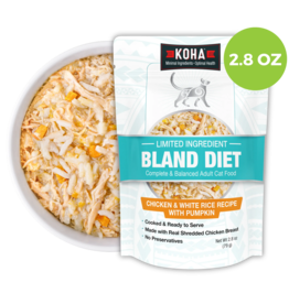 Koha Koha Bland Diet Cat Food | LID Chicken Shreds & White Rice w/ Pumpkin Pouch 2.8 oz 24 ct CASE
