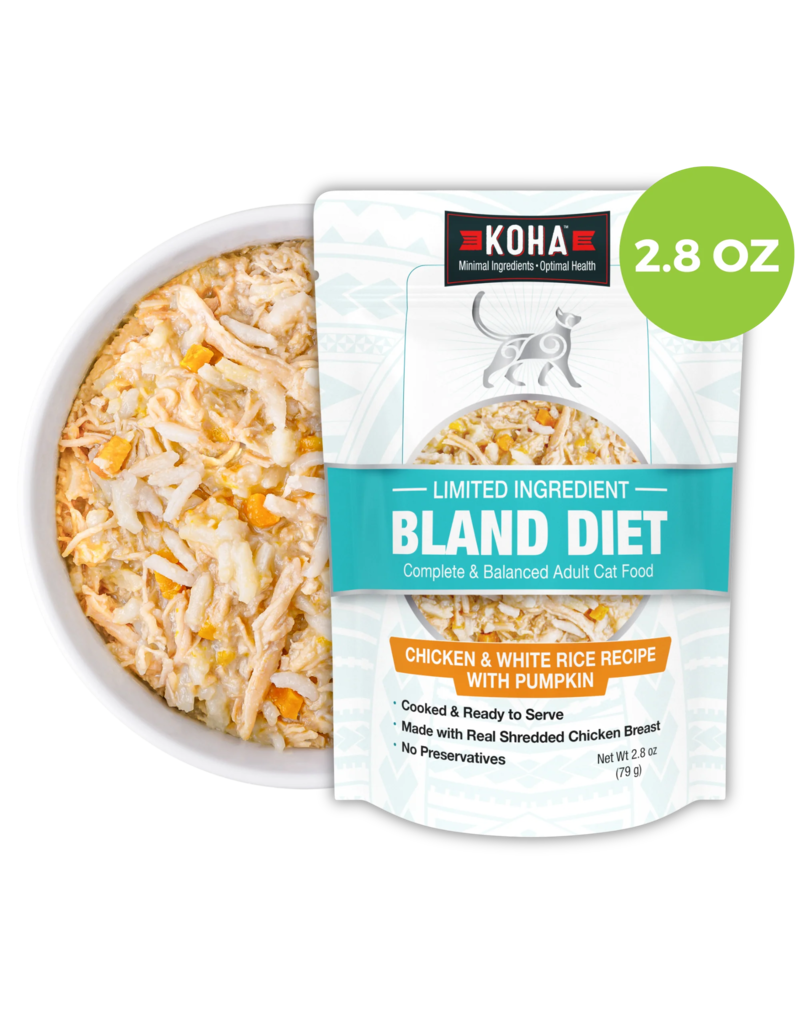 Koha Koha Bland Diet Cat Food | LID Chicken Shreds & White Rice w/ Pumpkin Pouch 2.8 oz 24 ct CASE