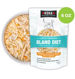 Koha Koha Bland Diet Cat Food | LID Chicken Shreds & White Rice w/ Pumpkin Pouch 6 oz 12 ct CASE