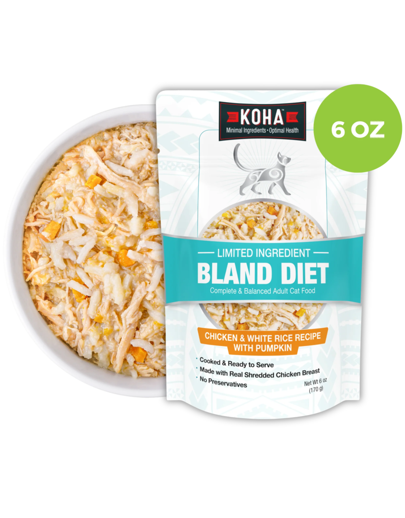 Koha Koha Bland Diet Cat Food | LID Chicken Shreds & White Rice w/ Pumpkin Pouch 6 oz 12 ct CASE