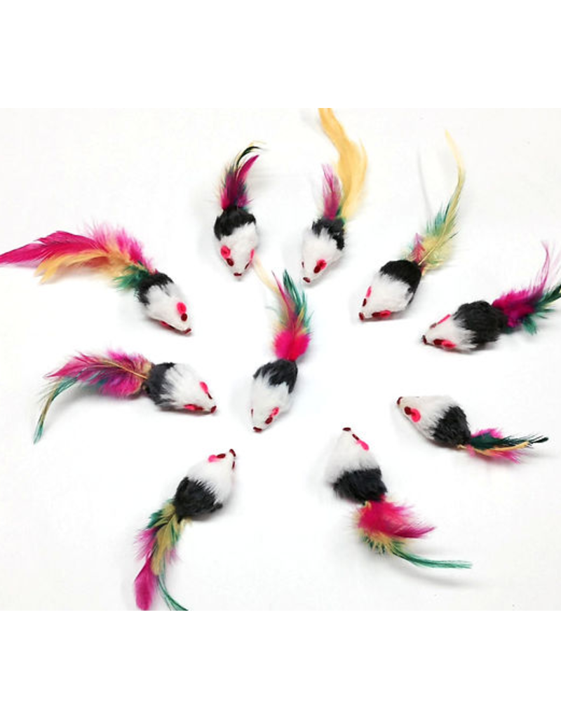 Go Cat Go Cat Toys | Feather Tail Haired Mice with Color 2"