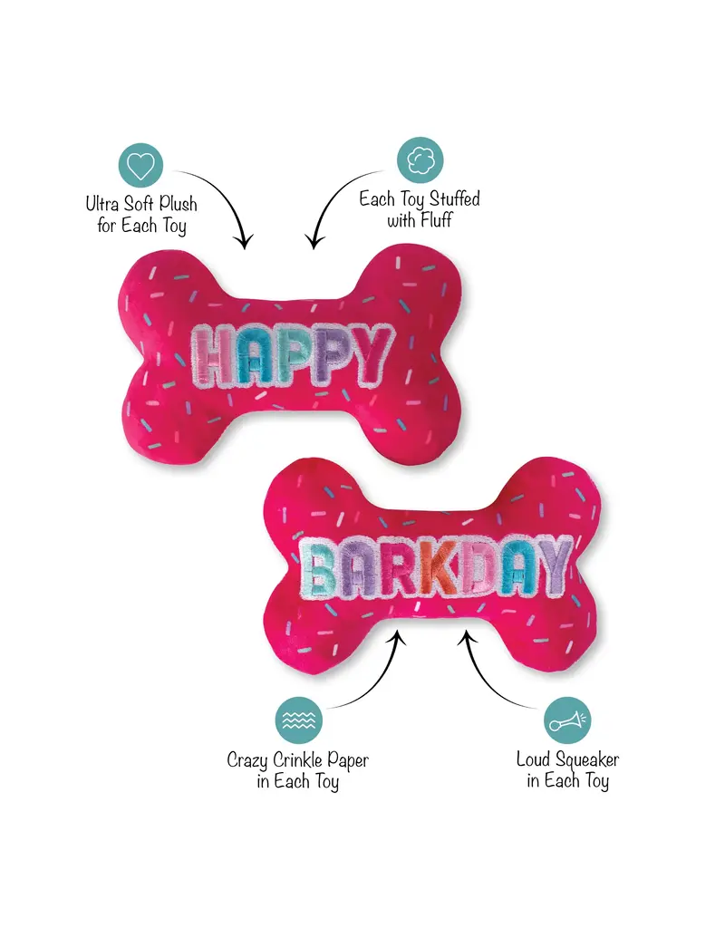Pet Shop Pet Shop Fringe Studio Plush Dog Toy | It's My Barkday Pink Bones 2 Pack