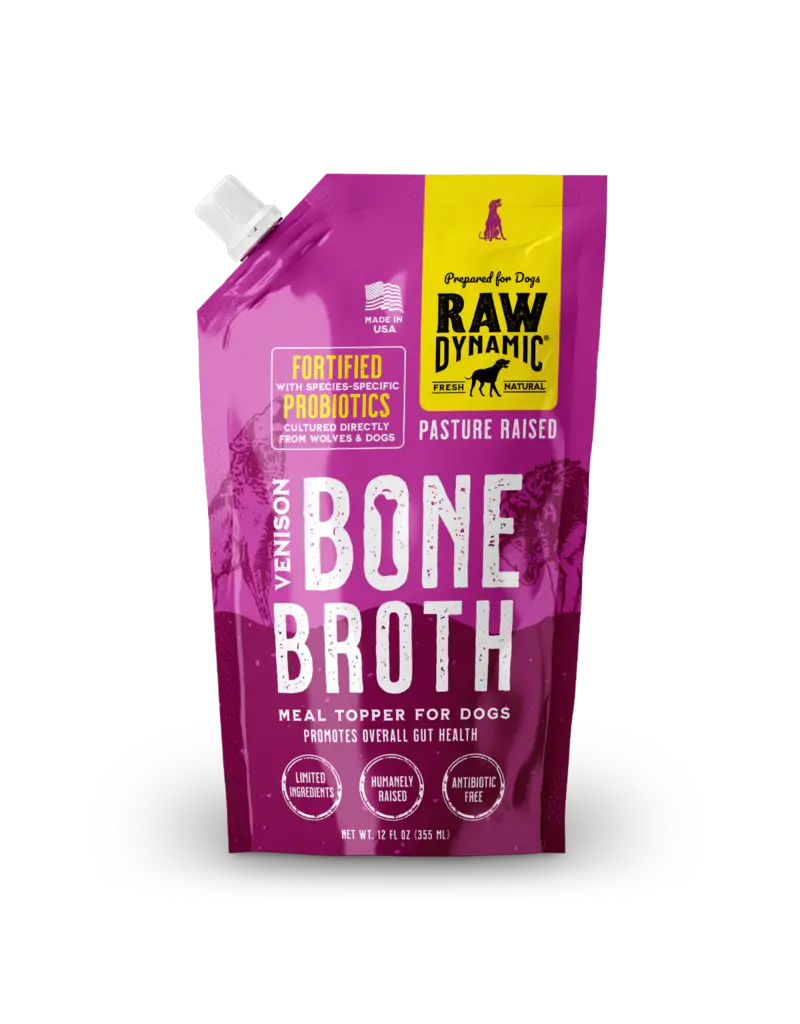 Raw Dynamic Raw Dynamic Frozen Bone Broth | Species Probiotic Venison for Dogs 12 oz CASE/6 (*Frozen Products for Local Delivery or In-Store Pickup Only. *)