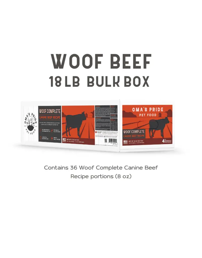 Oma's Pride Oma's Pride Raw Frozen Dog Food | Woof Complete 8 oz Patties Beef Recipe 18 lb (*Frozen Products for Local Delivery or In-Store Pickup Only. *)